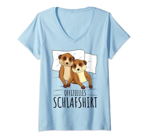 Damen Offizielles Schlafshirt Erdmännchen Meerkat T-Shirt mit V-Ausschnitt von Lustige Erdmännchen Liebhaber Geschenk