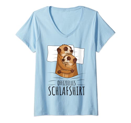 Damen Offizielles Schlafshirt Erdmännchen T-Shirt mit V-Ausschnitt von Lustige Erdmännchen Liebhaber Geschenk