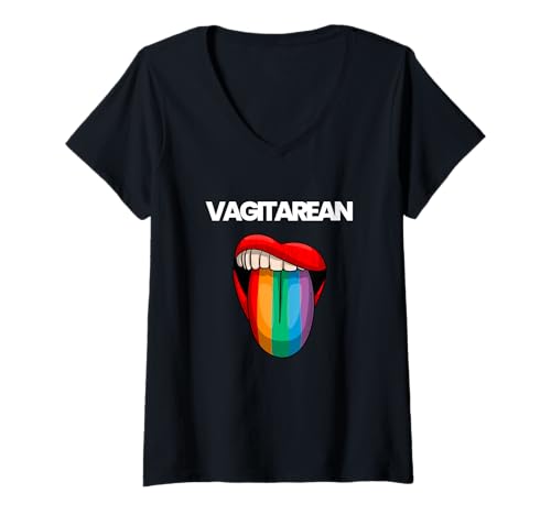 Damen Verspielte Pride Lippen Grafik - kühne Regenbogenzungenkunst T-Shirt mit V-Ausschnitt Damen Verspielte Pride Lippen Grafik - kühne Regenbogenzungenkunst T-Shirt mit V-Ausschnitt von Lustige Erwachsenen -Comedy -Designs für alle