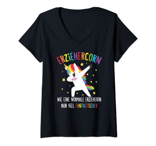 Damen Erzieherin Einhorn Pädagogin Beruf Lustiger Spruch T-Shirt mit V-Ausschnitt von Lustige Erzieherin Geschenke & Geschenkidee