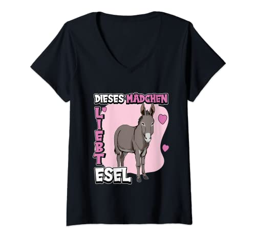 Damen Kinder Esel Sachen Dieses Mädchen liebt Esel T-Shirt mit V-Ausschnitt von Lustige Esel Kleidung