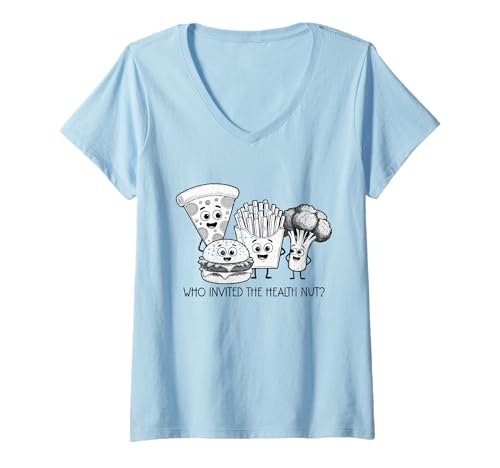 Damen Lustige Essen Pommes Pizza Freunde T-Shirt mit V-Ausschnitt Damen Lustige Essen Pommes Pizza Freunde T-Shirt mit V-Ausschnitt von Lustige Essen Pommes Burger Brokkoli Pizza