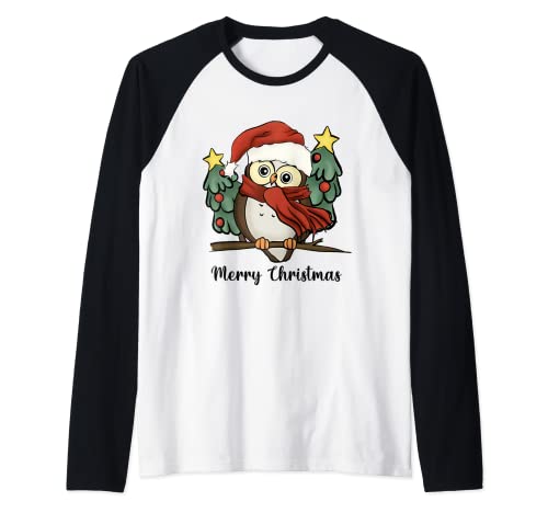 Eule Eulen Geschenke Süßer Weihnachtspullover Damen Herren Raglan von Lustige Eulen Geschenke Weihnachten Eulenliebhaber
