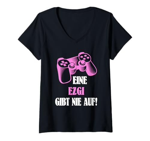Damen Eine Ezgi Gibt Nie Auf! Personalisiertes Gamerin T-Shirt mit V-Ausschnitt von Lustige Ezgi Namen Shirts für Damen