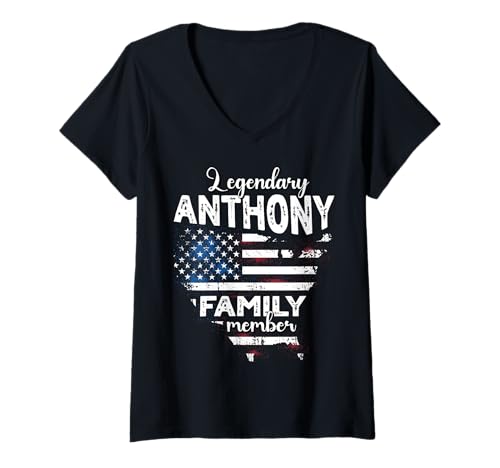 Damen Name Anthony US Flagge Anthony Nachname Anthony T-Shirt mit V-Ausschnitt Damen Name Anthony US Flagge Anthony Nachname Anthony T-Shirt mit V-Ausschnitt von Lustige Familie Anthony Sprüche Herren Damen