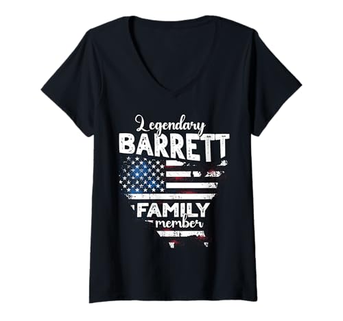 Damen Name Barrett US Flagge Barrett Nachname Barrett T-Shirt mit V-Ausschnitt Damen Name Barrett US Flagge Barrett Nachname Barrett T-Shirt mit V-Ausschnitt von Lustige Familie Barrett Sprüche Herren Damen