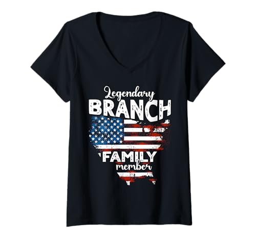 Damen Name Branch US Flagge Branch Nachname Branch T-Shirt mit V-Ausschnitt Damen Name Branch US Flagge Branch Nachname Branch T-Shirt mit V-Ausschnitt von Lustige Familie Branch Sprüche Herren Damen