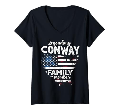 Damen Name Conway US Flagge Conway Nachname Conway T-Shirt mit V-Ausschnitt von Lustige Familie Conway Sprüche Herren Damen