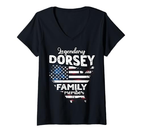 Damen Name Dorsey US Flagge Dorsey Nachname Dorsey T-Shirt mit V-Ausschnitt Damen Name Dorsey US Flagge Dorsey Nachname Dorsey T-Shirt mit V-Ausschnitt von Lustige Familie Dorsey Sprüche Herren Damen