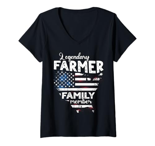 Damen Name Farmer US Flagge Farmer Nachname Farmer T-Shirt mit V-Ausschnitt von Lustige Familie Farmer Sprüche Herren Damen