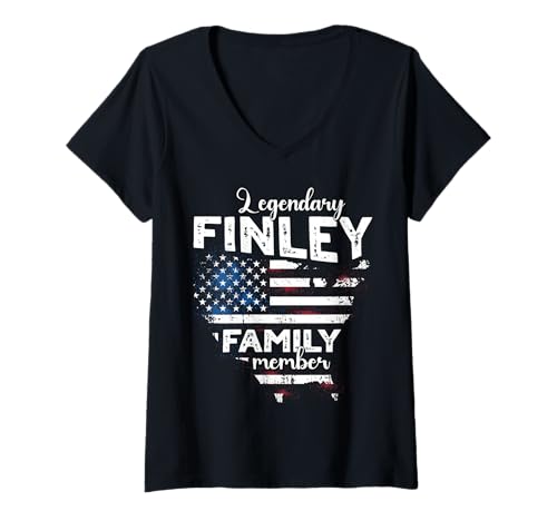Damen Name Finley US Flagge Finley Nachname Finley T-Shirt mit V-Ausschnitt Damen Name Finley US Flagge Finley Nachname Finley T-Shirt mit V-Ausschnitt von Lustige Familie Finley Sprüche Herren Damen