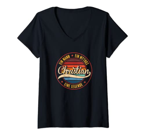 Damen Ein Mann Ein Mythos Eine Legende Name Christian Namens T-Shirt mit V-Ausschnitt von Lustige Familie Name Nachname Geschenke