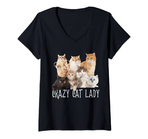 Damen Crazy Cat Lady Katzen Kostüm Süß Karneval Fasching Party T-Shirt mit V-Ausschnitt Damen Crazy Cat Lady Katzen Kostüm Süß Karneval Fasching Party T-Shirt mit V-Ausschnitt von Lustige Fasching Karneval Party Designs