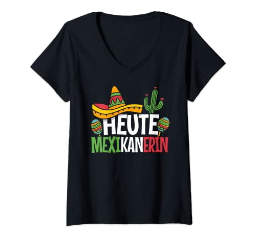 Damen Karneval Kostüm Mexikanerin lustiger Kostümersatz T-Shirt mit V-Ausschnitt Damen Karneval Kostüm Mexikanerin lustiger Kostümersatz T-Shirt mit V-Ausschnitt von Lustige Fasching & Karneval Kostüme by eleventeez