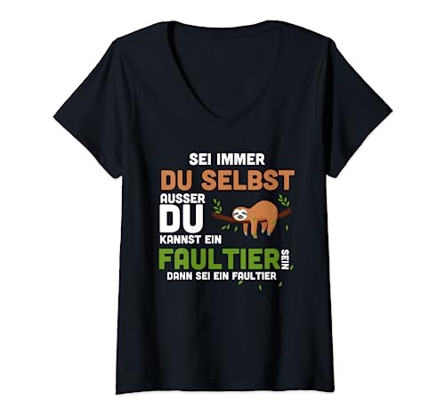 Damen Witziger Spruch mit einem Faultier T-Shirt mit V-Ausschnitt Damen Witziger Spruch mit einem Faultier T-Shirt mit V-Ausschnitt von Lustige Faultier Sprüche