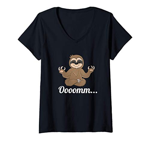 Damen Faultier Yoga T-Shirt mit V-Ausschnitt von Lustige Faultier Yoga Meditation Geschenke