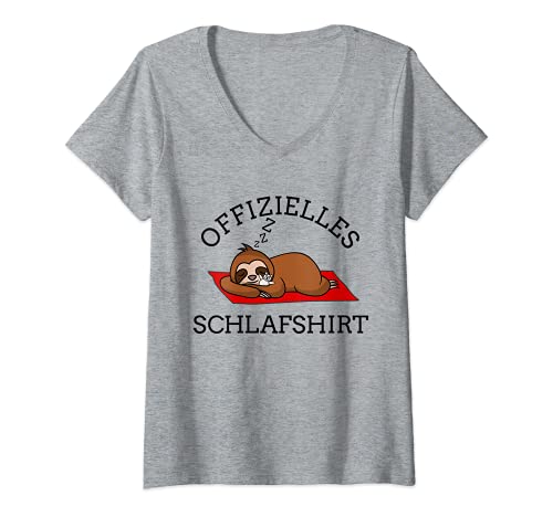 Damen Offizielles Schlafshirt Faultier Schlafanzug T-Shirt mit V-Ausschnitt von Lustige Faultiere Humor Comics