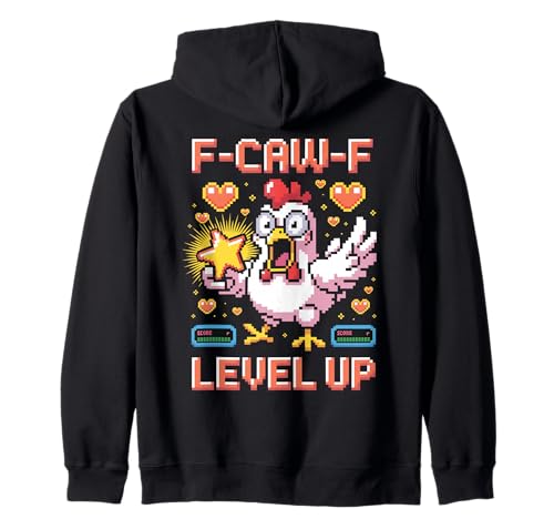 F-caw-f Funny Chicken Pixel Art Retro Gaming F Caw F Meme Kapuzenjacke von Lustige Fcawf Humorvoll Huhn Vogel Videospiel Meme