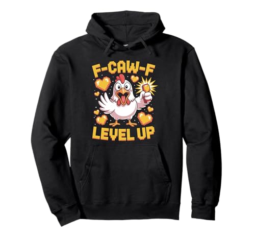 F-caw-f Funny Chicken Pixel Art Retro Gaming F Caw F Meme Pullover Hoodie von Lustige Fcawf Humorvoll Huhn Vogel Videospiel Meme