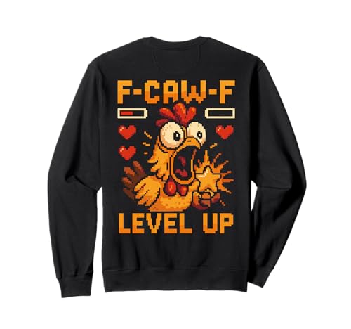 F-caw-f Funny Chicken Pixel Art Retro Gaming F Caw F Meme Sweatshirt von Lustige Fcawf Humorvoll Huhn Vogel Videospiel Meme