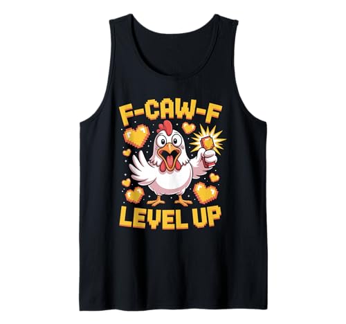 F-caw-f Funny Chicken Pixel Art Retro Gaming F Caw F Meme Tank Top von Lustige Fcawf Humorvoll Huhn Vogel Videospiel Meme