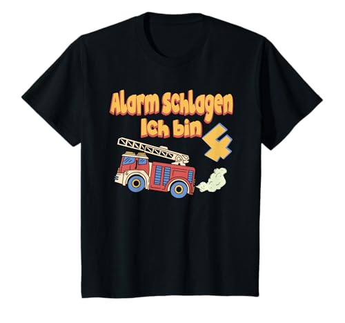 Kinder Alarm Schlagen Ich Bin 4 Feuerwehrgeburtstag Jungen 4 Jahre T-Shirt von Lustige Feuerwehr Geburtstag Idee für Kinder