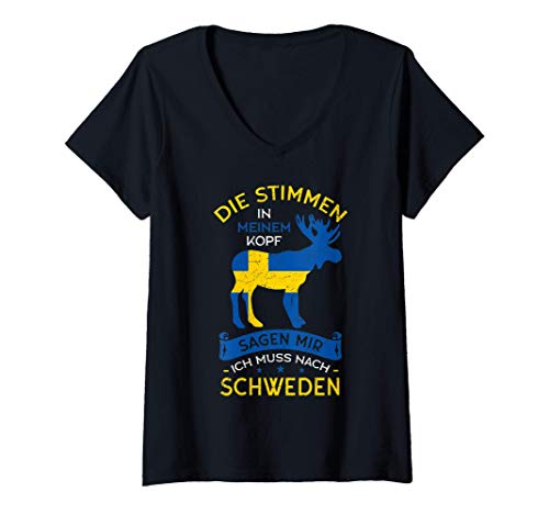 Damen Die Stimmen in meinem Kopf sagen mir ich muss nach Schweden T-Shirt mit V-Ausschnitt Damen Die Stimmen in meinem Kopf sagen mir ich muss nach Schweden T-Shirt mit V-Ausschnitt von Lustige Flaggen Geschenkideen für Schwedenurlaub