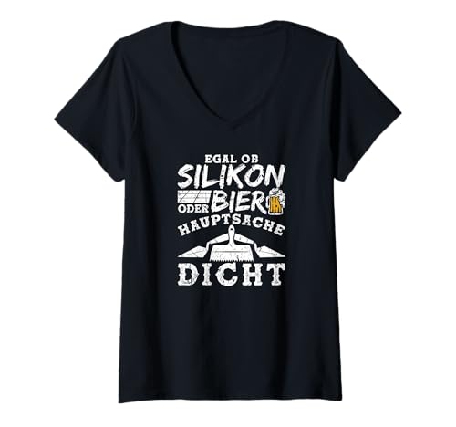 Damen Silikon Bier Lustig Fliesenleger T-Shirt mit V-Ausschnitt Damen Silikon Bier Lustig Fliesenleger T-Shirt mit V-Ausschnitt von Lustige Fliesenleger Shirts