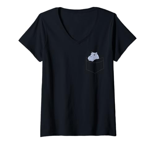 Damen Nilpferd in der Tasche Niedliches Nilpferd in der Tasche T-Shirt mit V-Ausschnitt Damen Nilpferd in der Tasche Niedliches Nilpferd in der Tasche T-Shirt mit V-Ausschnitt von Lustige Flusspferd-Geschenke