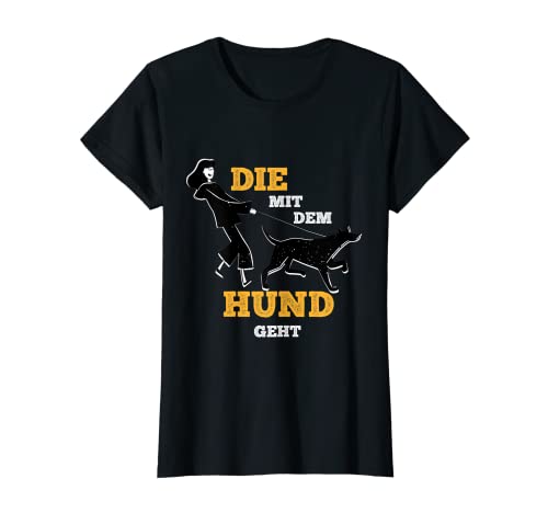 Damen Damen Die mit dem Hund geht Frauchen Hundehalter Pfote T-Shirt von Lustige Frauchen Hundebesitzer Designs