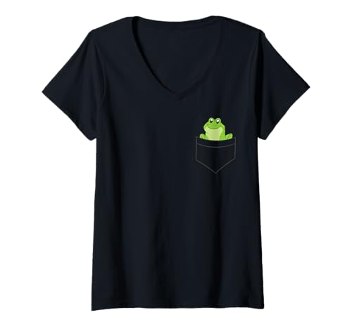 Damen Frosch in der Tasche Kröte Süßer Taschen Frosch T-Shirt mit V-Ausschnitt Damen Frosch in der Tasche Kröte Süßer Taschen Frosch T-Shirt mit V-Ausschnitt von Lustige Frosch Geschenke