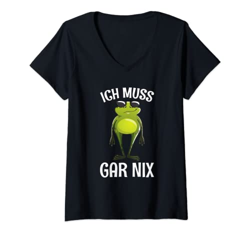 Damen Ich Muss Gar Nix Fauler Frosch Spruch T-Shirt mit V-Ausschnitt Damen Ich Muss Gar Nix Fauler Frosch Spruch T-Shirt mit V-Ausschnitt von Lustige Frosch Spruch Kleidung