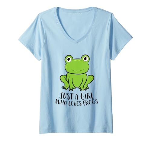 Damen Frosch Mädchen Nur Ein Frosch Mädchen Das Frösche Liebt T-Shirt mit V-Ausschnitt von Lustige Frosch Sprüche für Frosch Liebhaber