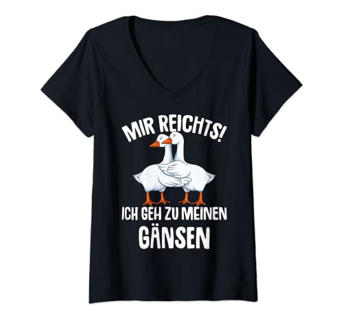 Damen Mir reichts ich geh zu meinen Gänsen Gans T-Shirt mit V-Ausschnitt von Lustige Gänse Designs & Geschenke
