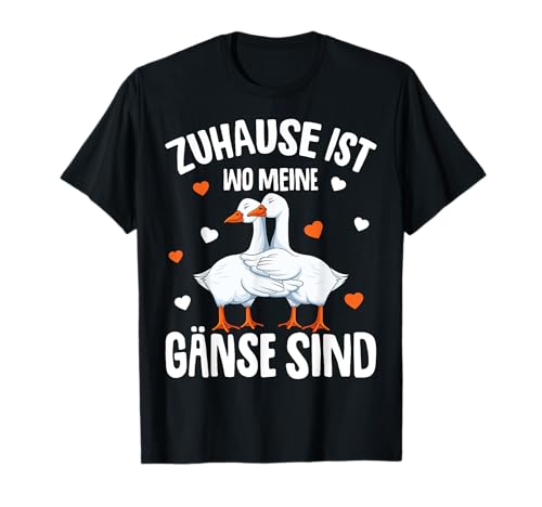 Lustige Gänse Designs & Geschenke Damen T-Shirt Schwarz Gansmuster V-Neck Kurzarm Klein EU S Casual Humorous Short Sleeve Zuhause ist wo meine Gänse sind von Lustige Gänse Designs & Geschenke