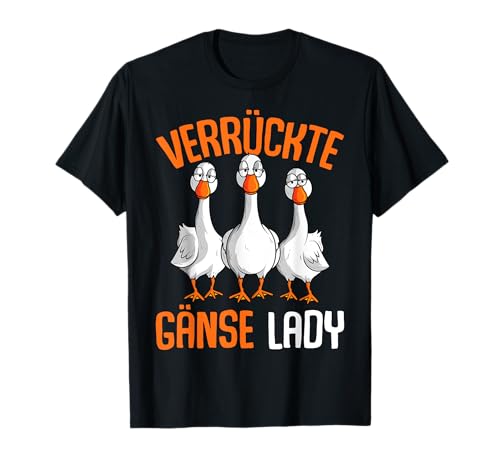 Lustige Gänse Designs & Geschenke Verrückte Gänse Lady Gans Damen Cartoon T-Shirt Schwarz Small Mandarinkragen Kurzarm von Lustige Gänse Designs & Geschenke