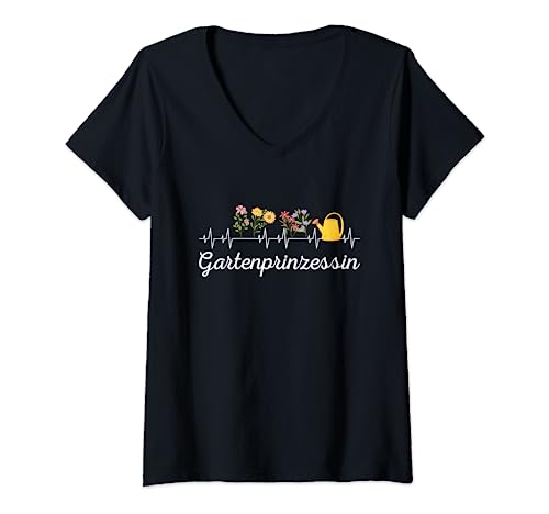 Damen Gartenprinzessin Gärtner Garten Schmetterling Herzschlag T-Shirt mit V-Ausschnitt von Lustige Gärtner Sprüche Kleidung Für Frauen