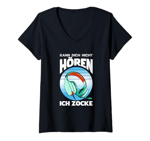 Damen Kann Dich Nicht Hören Ich Zocke Headset Gamer T-Shirt mit V-Ausschnitt Damen Kann Dich Nicht Hören Ich Zocke Headset Gamer T-Shirt mit V-Ausschnitt von Lustige Gamer Gaming Sprüche