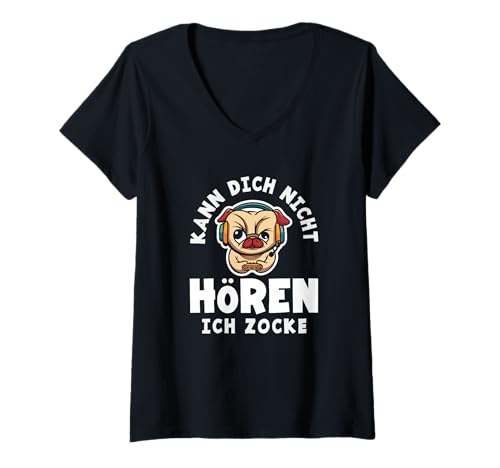 Damen Kann Dich Nicht Hören Ich Zocke Lustiges Hund Gamer T-Shirt mit V-Ausschnitt Damen Kann Dich Nicht Hören Ich Zocke Lustiges Hund Gamer T-Shirt mit V-Ausschnitt von Lustige Gamer Gaming Sprüche