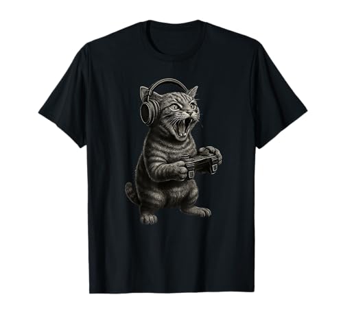 Gaming Controller Headset Katze für Gamer Mann Frau Kinder T-Shirt Gaming Controller Headset Katze für Gamer Mann Frau Kinder T-Shirt von Lustige Gamer Katzen design