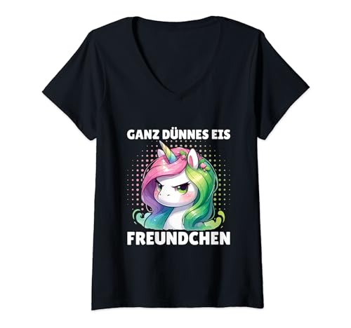 Damen Ganz Dünnes Eis Freundchen Einhorn Lustig Spruch T-Shirt mit V-Ausschnitt Damen Ganz Dünnes Eis Freundchen Einhorn Lustig Spruch T-Shirt mit V-Ausschnitt von Lustige Ganz Dünnes Eis Sprüche Kleidung