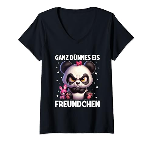 Damen Ganz Dünnes Eis Freundchen Panda Lustig Spruch T-Shirt mit V-Ausschnitt Damen Ganz Dünnes Eis Freundchen Panda Lustig Spruch T-Shirt mit V-Ausschnitt von Lustige Ganz Dünnes Eis Sprüche Kleidung