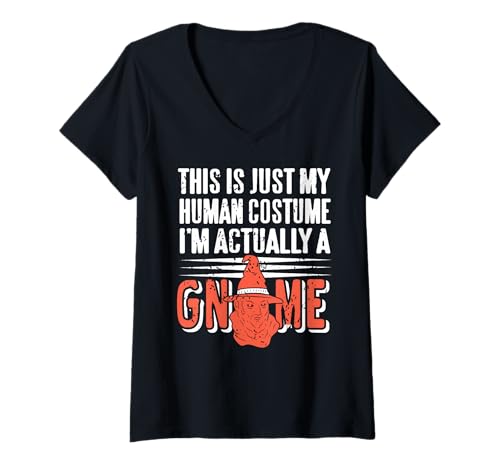 Damen Dies Ist Nur Meine Menschliche Tarnung Ich Bin EIN Gnom T-Shirt mit V-Ausschnitt Damen Dies Ist Nur Meine Menschliche Tarnung Ich Bin EIN Gnom T-Shirt mit V-Ausschnitt von Lustige Gartenzwerg Fantasy Verkleidung Idee