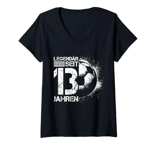 Damen 13. Geburtstag Deko Fussball Spieler 13 Jahre Junge Teenager T-Shirt mit V-Ausschnitt von Lustige Geburtstag Fußball Junge Männer Geschenke