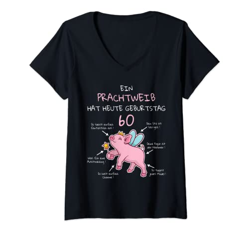 Damen 60. Geburtstag Ein Prachtweib Schwein Lustiger Spruch Frauen T-Shirt mit V-Ausschnitt Damen 60. Geburtstag Ein Prachtweib Schwein Lustiger Spruch Frauen T-Shirt mit V-Ausschnitt von Lustige Geburtstagsgeschenke 60 Jahre Erwachsene