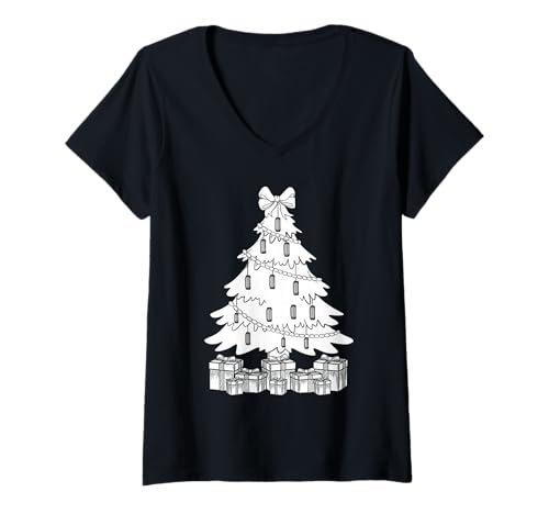Damen Mundharmonika Musiker Christmas Tree Mundharmonika T-Shirt mit V-Ausschnitt von Lustige Geschenk Shirts Zum Thema Mundharmonika
