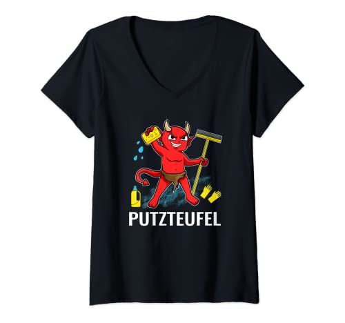 Damen Putzteufel Geschenk Putzfrau Reinigungskraft Putzmann Putze T-Shirt mit V-Ausschnitt Damen Putzteufel Geschenk Putzfrau Reinigungskraft Putzmann Putze T-Shirt mit V-Ausschnitt von Lustige Geschenke Putzteufel Reinigungsfrau Teufel