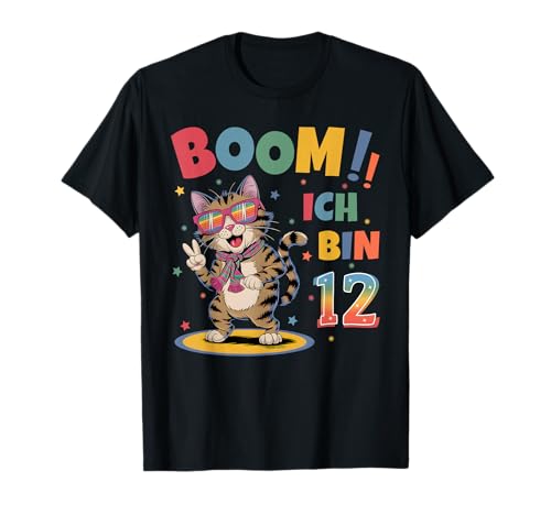 12 Geburtstag Junge Mädchen Geburtstagsshirt Katze Katzen T-Shirt von Lustige Geschenke Zum Geburtstag
