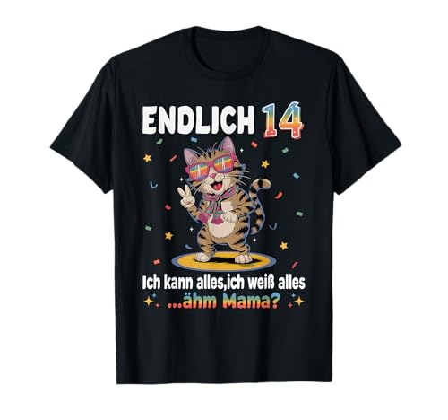 14 Geburtstag Junge Mädchen Geschenke Party Outfit Katze T-Shirt von Lustige Geschenke Zum Geburtstag