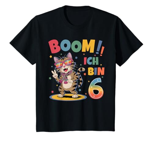 Kinder 6 Geburtstag Junge Mädchen Geburtstagsshirt Katze Katzen T-Shirt von Lustige Geschenke Zum Geburtstag